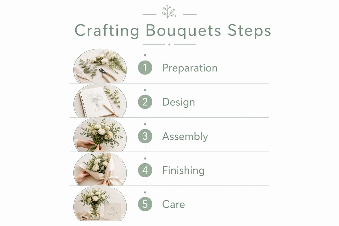 Infographic showing stages of crafting bouquets