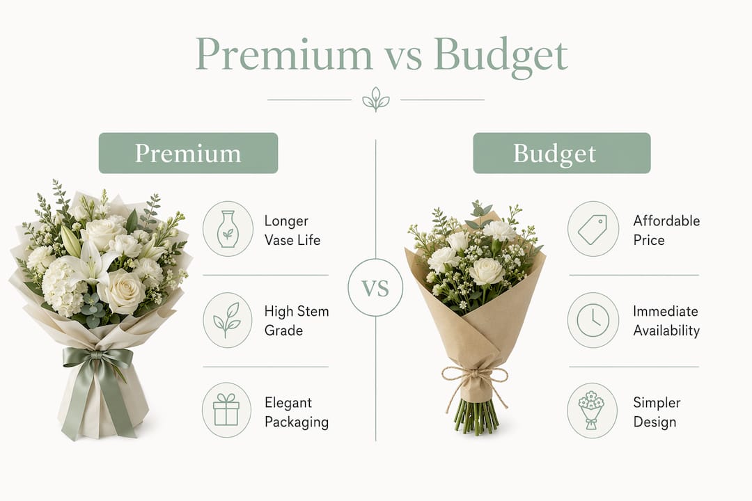 Infographic comparing premium and budget bouquets