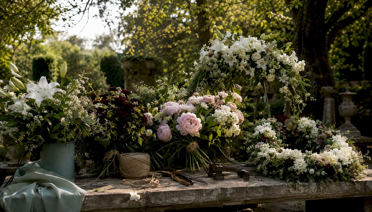 Varied sympathy and funeral flower arrangements