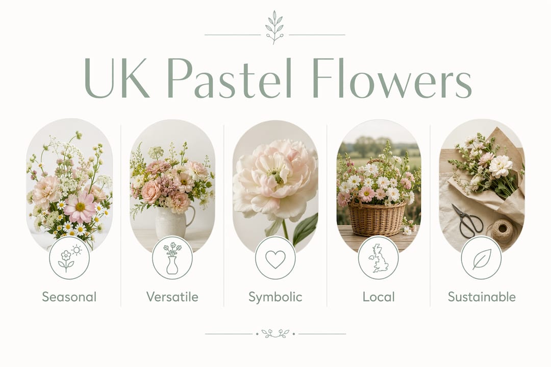 Infographic showing key qualities of UK pastel flowers