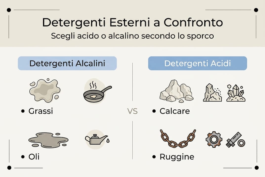 Infografica: le principali differenze tra detergenti acidi e alcalini