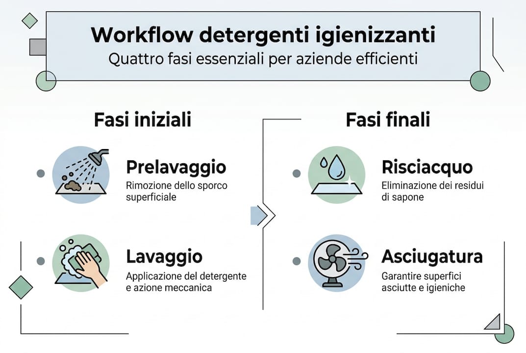 Infografica sulle principali fasi del workflow aziendale per la produzione di detergenti