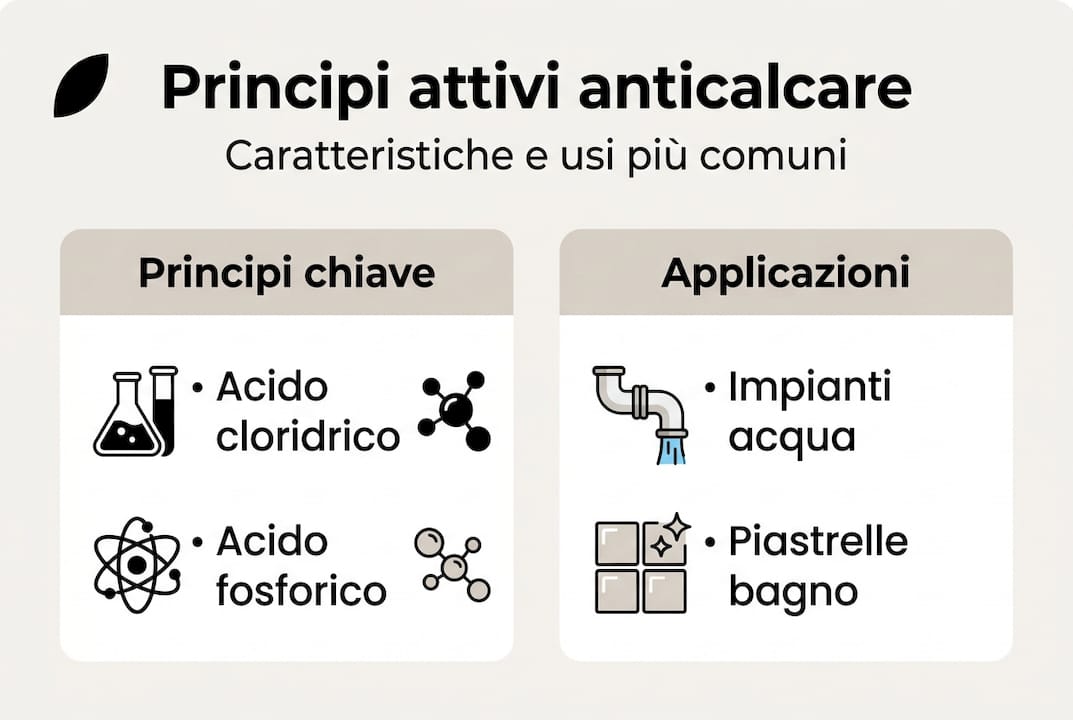 Infografica su componenti e utilizzi dei prodotti anticalcare