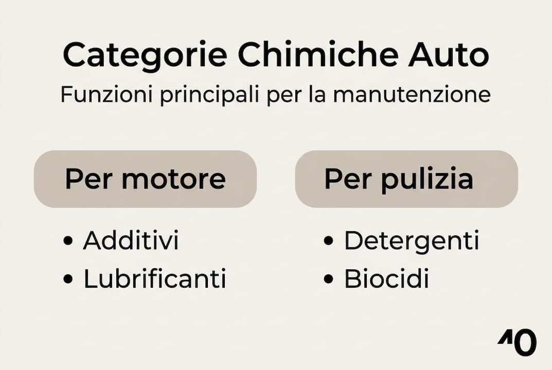Infografica sulle principali categorie di prodotti chimici per auto