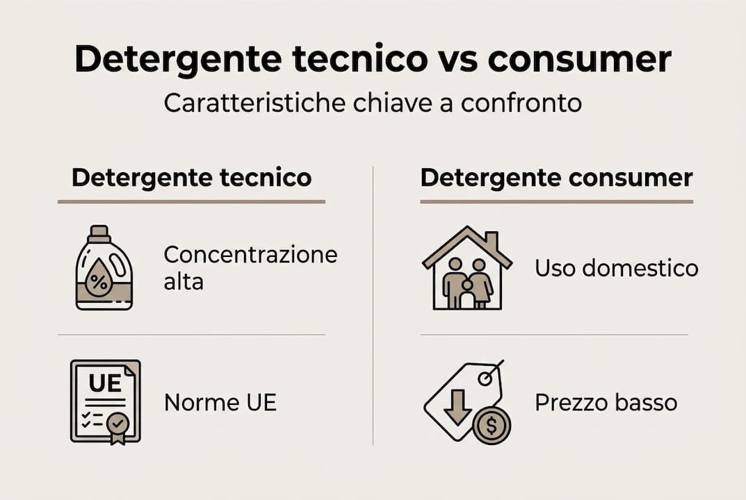 Infografica comparativa tra detergenti professionali e prodotti per uso domestico