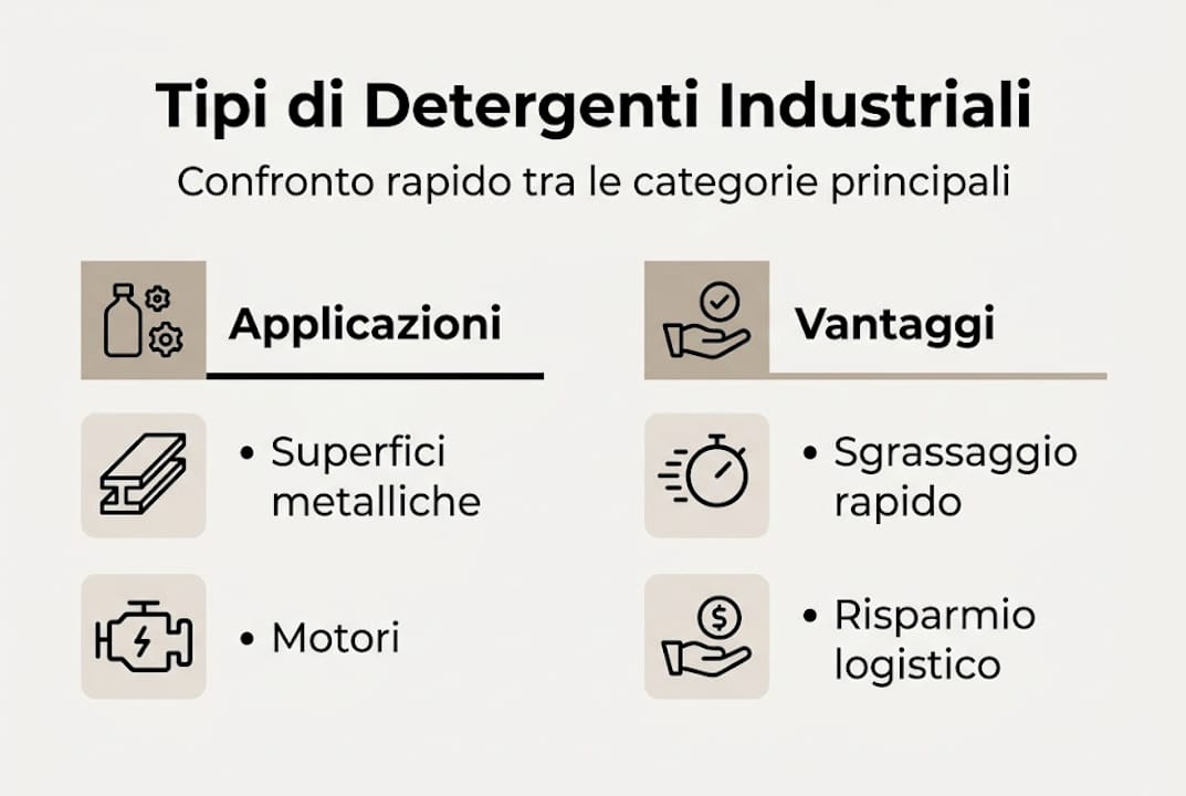 Infografica: panoramica sui principali tipi di detergenti industriali e i loro benefici