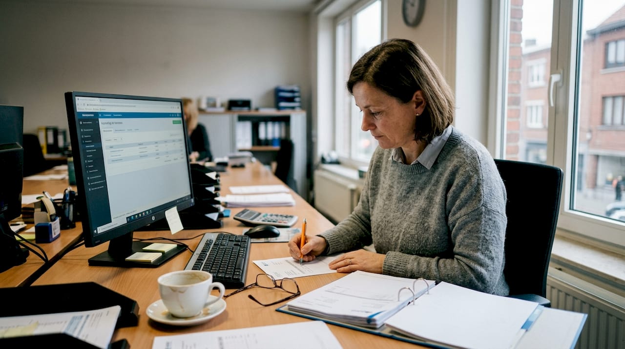 Un comptable spécialisé dans les PME en Belgique prend en charge la gestion des factures au sein du bureau.