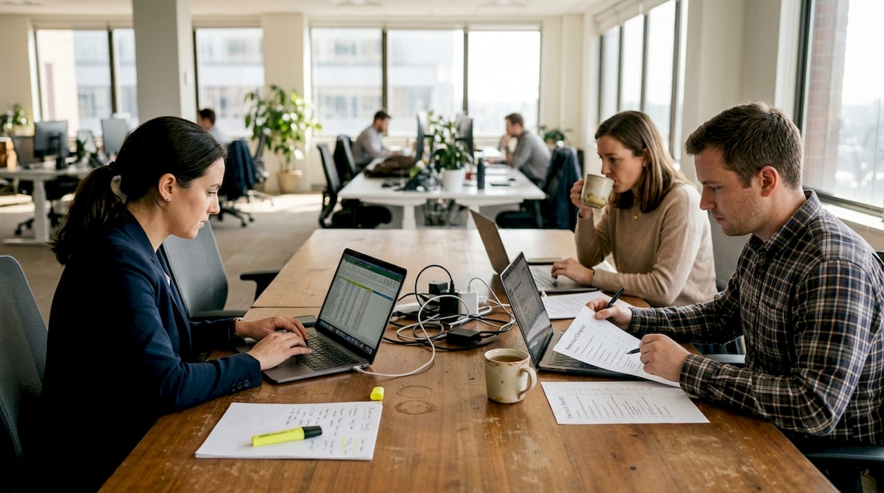 Finance team updating security steps together