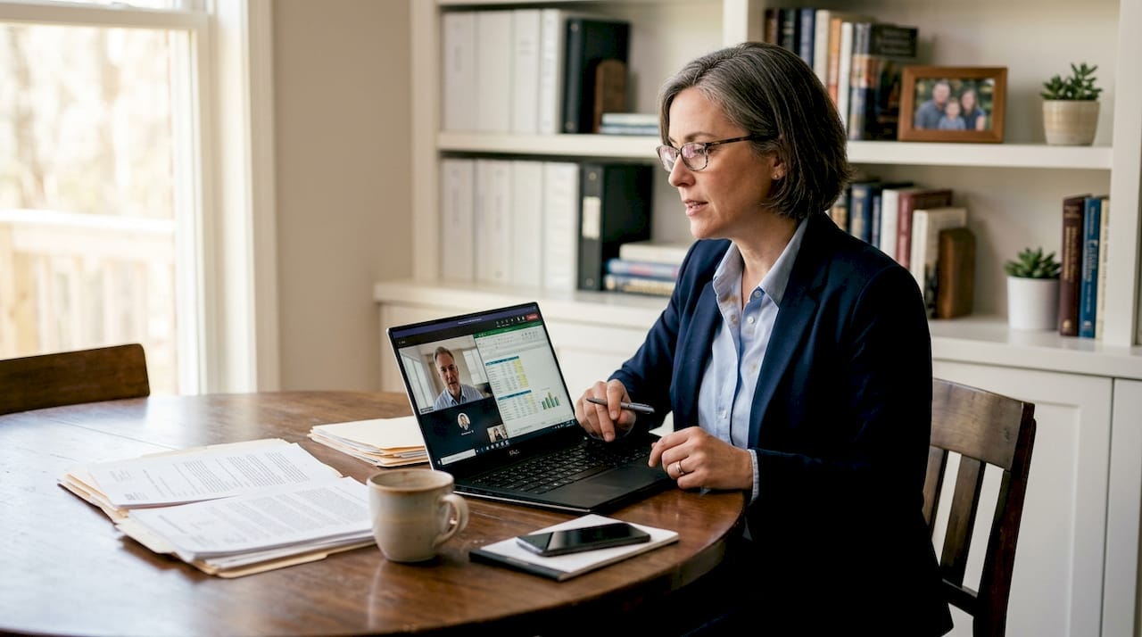 Banker reviewing planning with client remotely