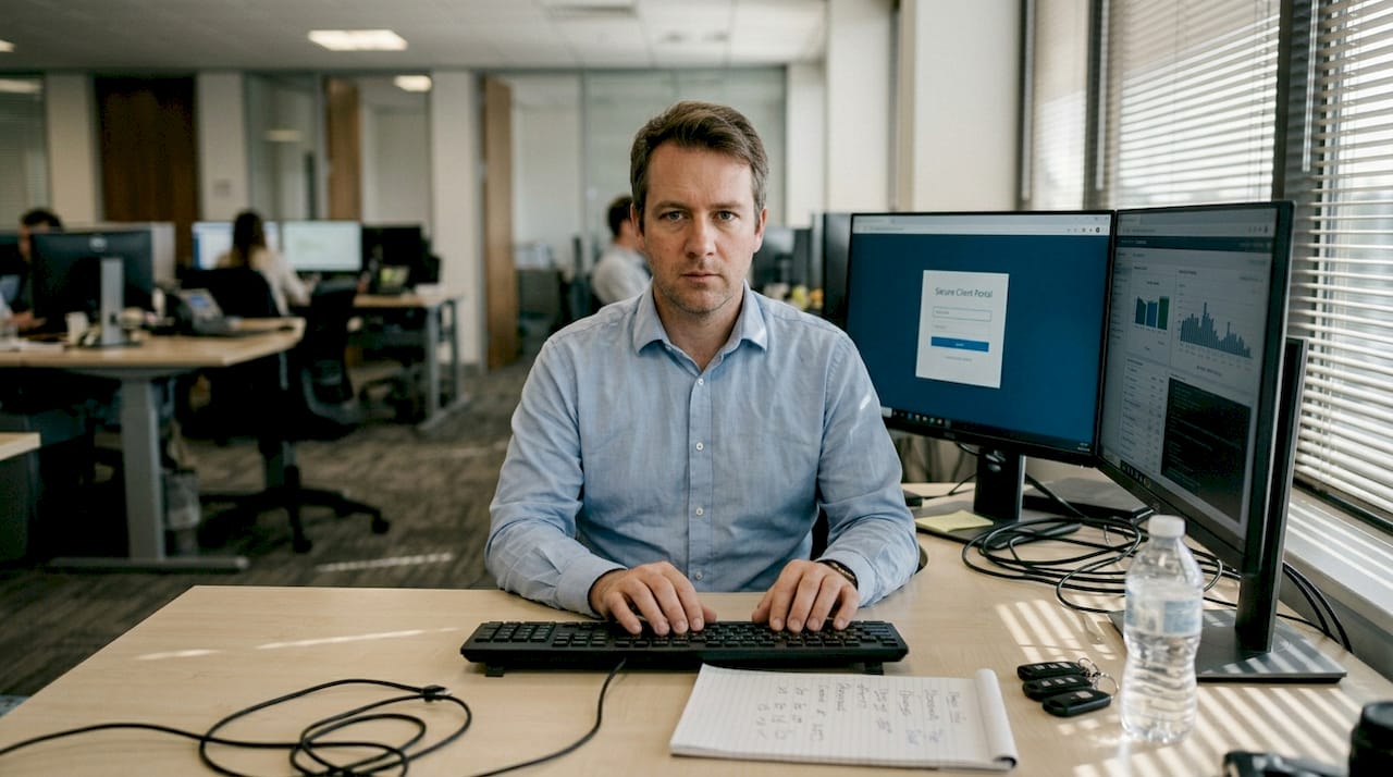 IT analyst working at secure digital banking portal