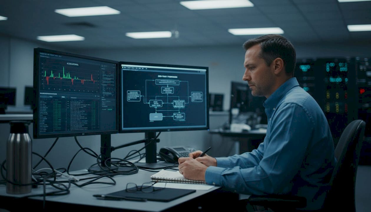 Cybersecurity analyst monitoring bank security