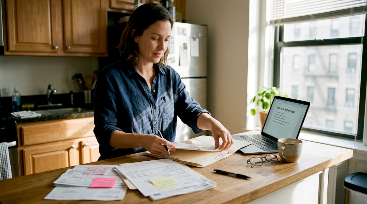 Professional assembling bank account paperwork