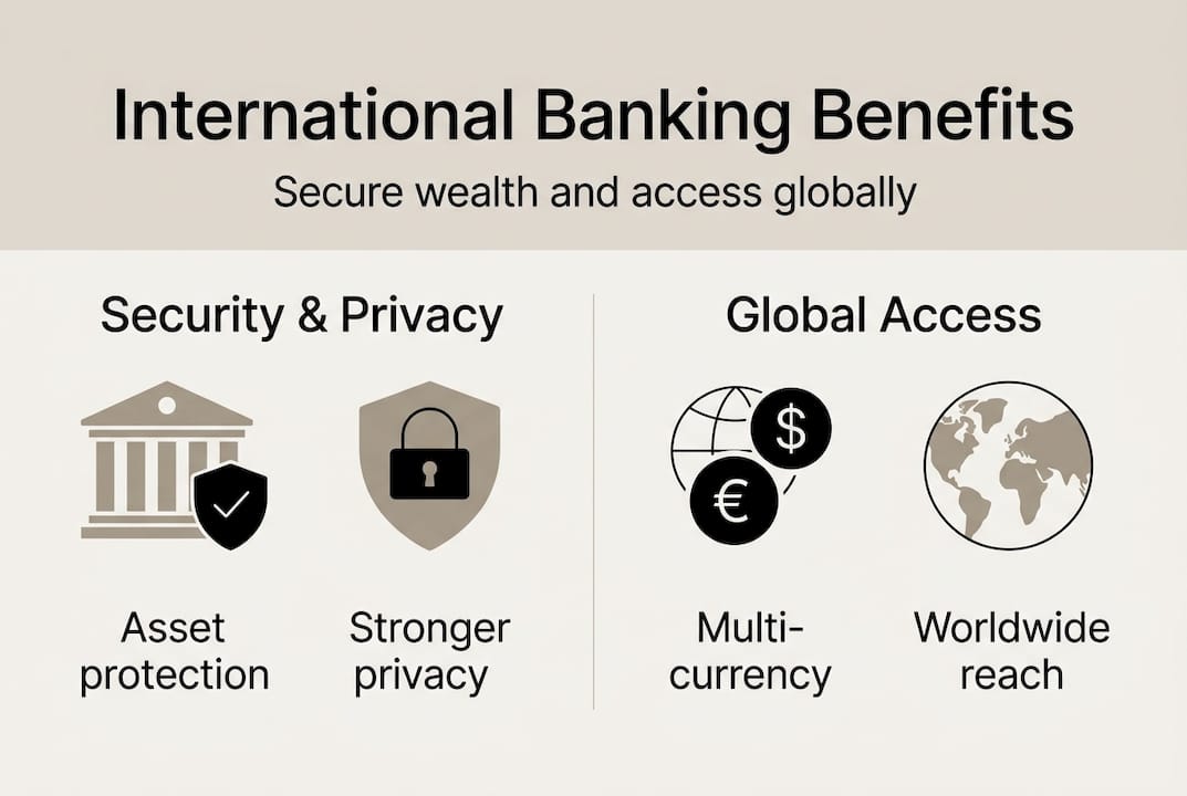 Infographic showing international banking core benefits