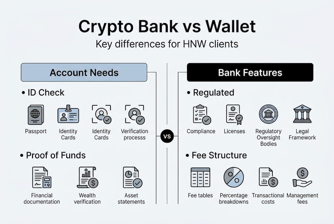 Infographic comparing crypto bank and wallet features