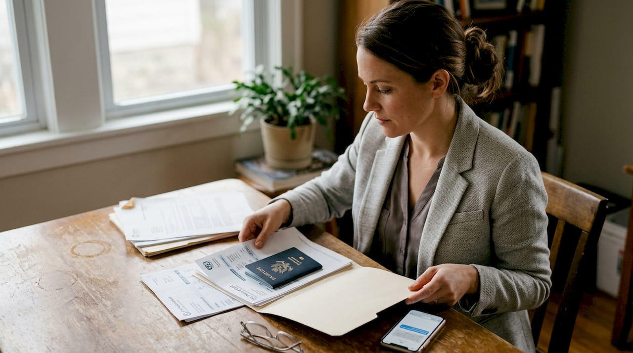 Businesswoman organizing KYC and bank documents