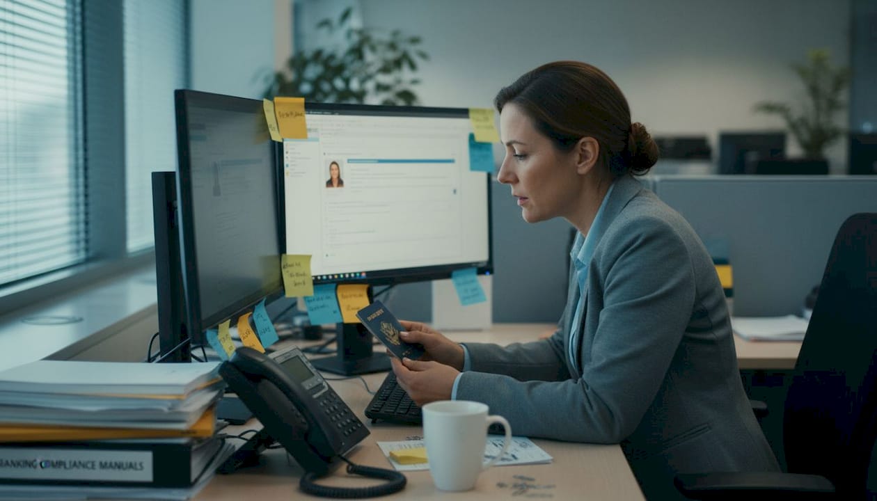 Analyst reviewing documents for enhanced due diligence