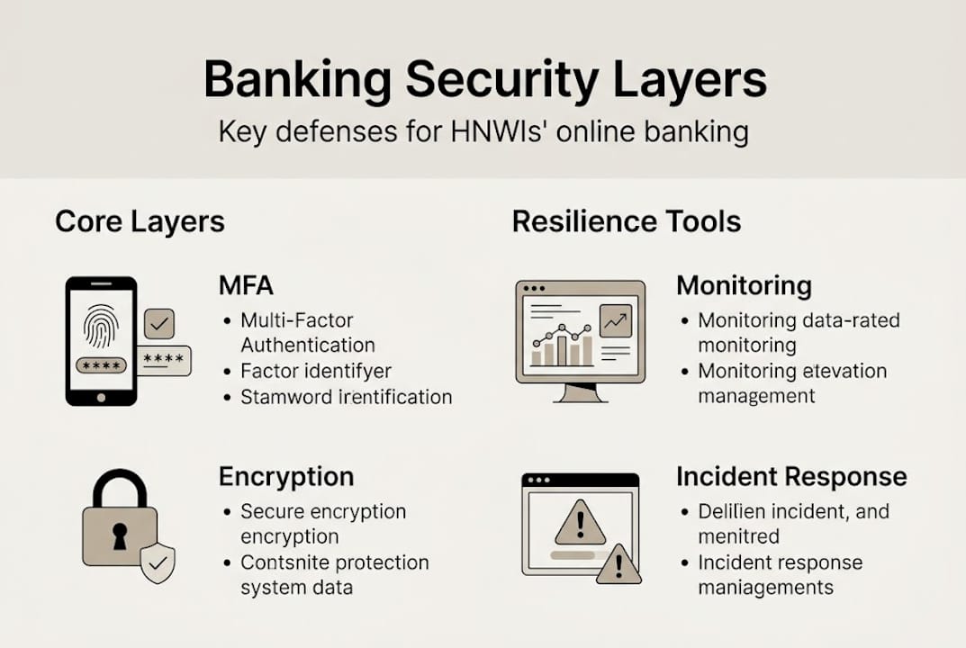 Infographic of banking security layers and tools
