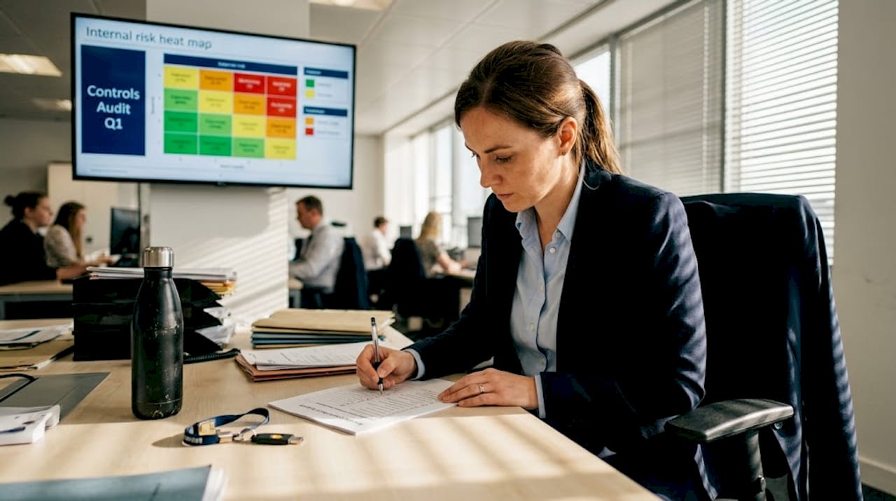 Compliance officer checking secure banking checklist