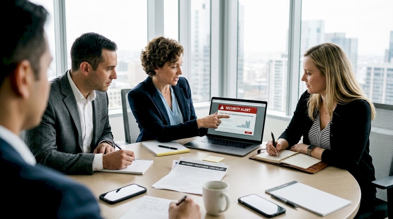 Team reviews cyber security alert together