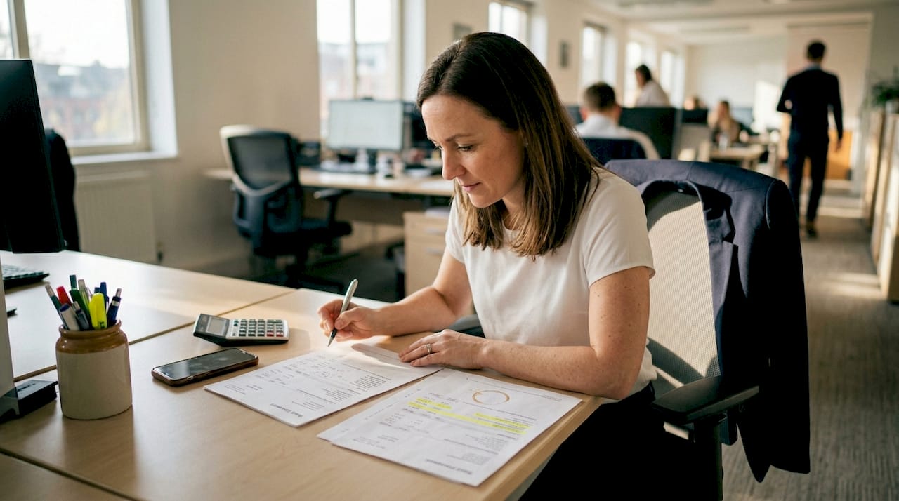 Accountant comparing statements at office desk
