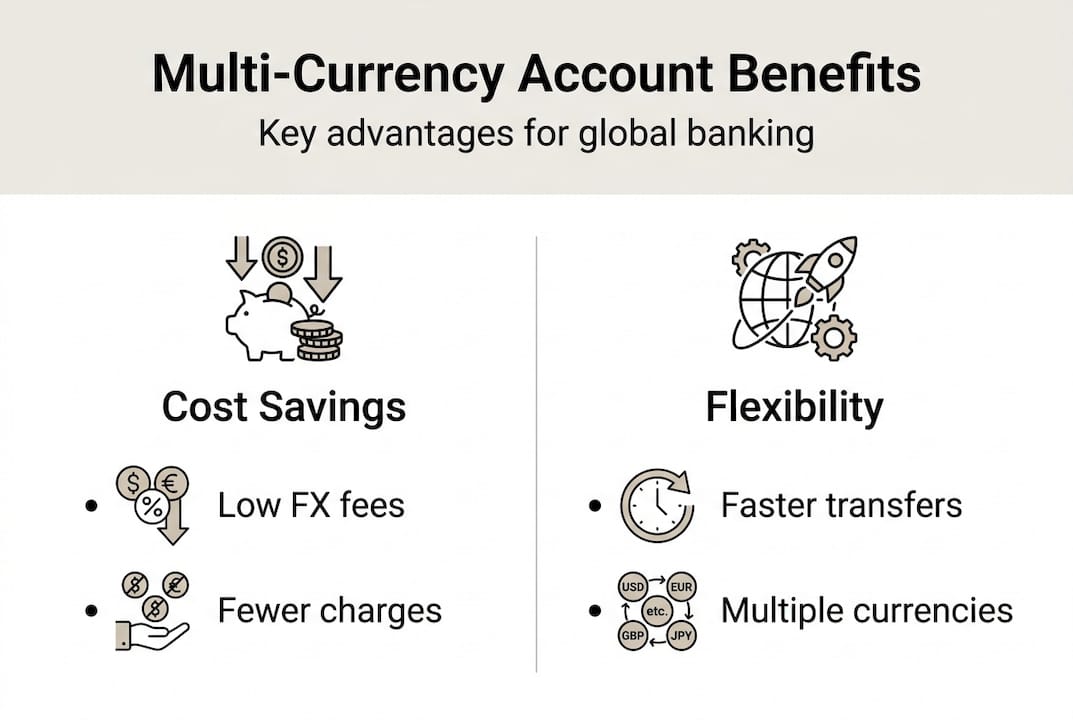 Infographic showing multi-currency account benefits