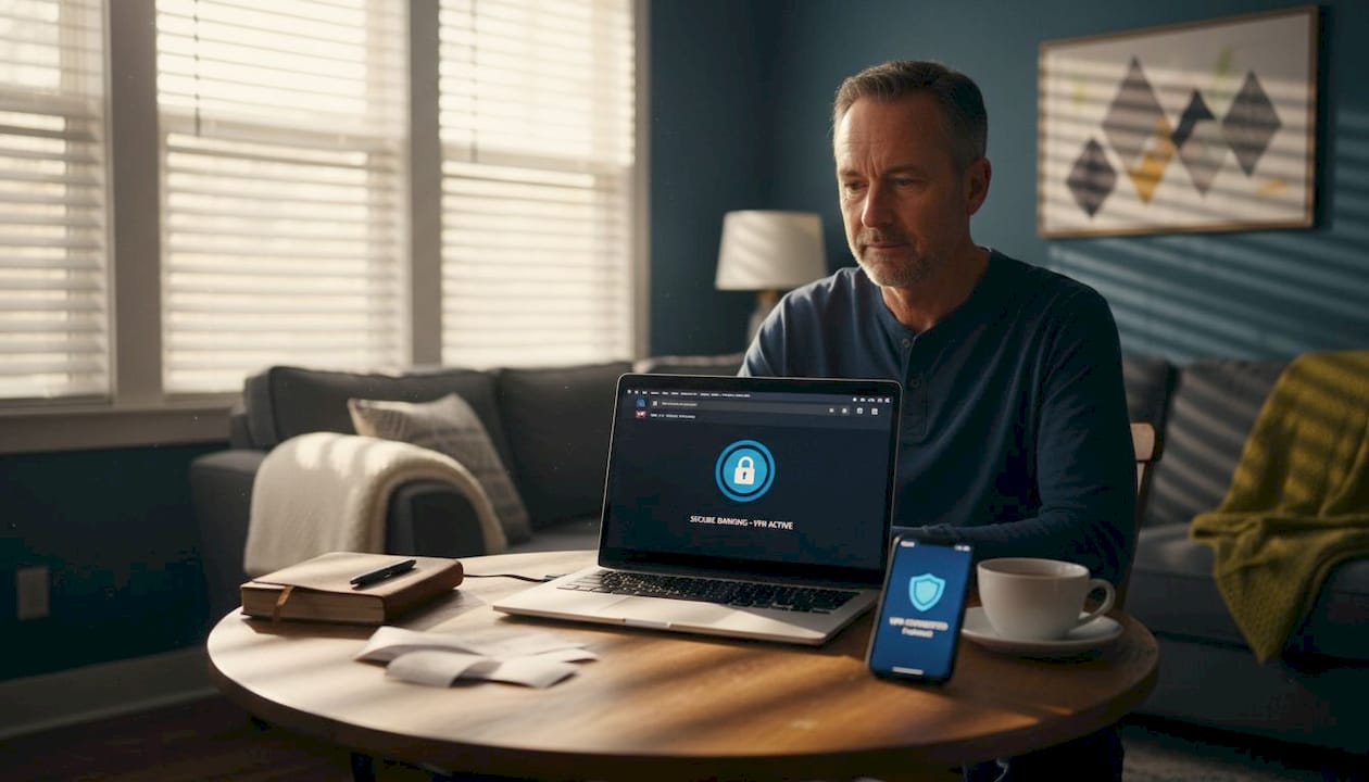 Man uses VPN for secure global banking