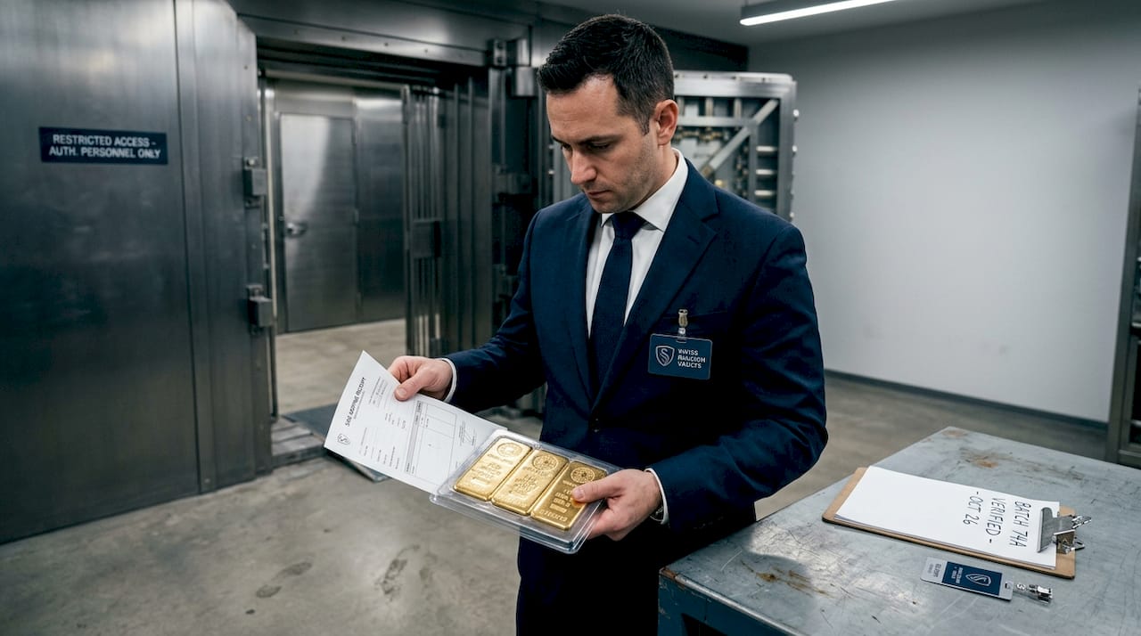 Bank vault professional checks gold bars with SKR