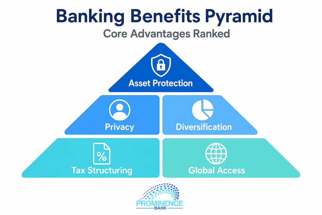 Infographic pyramid of extraterritorial banking benefits