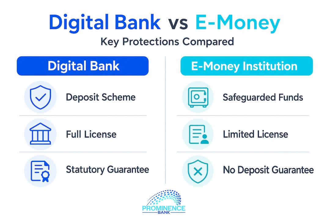 Infographic comparing digital banks and e-money protections