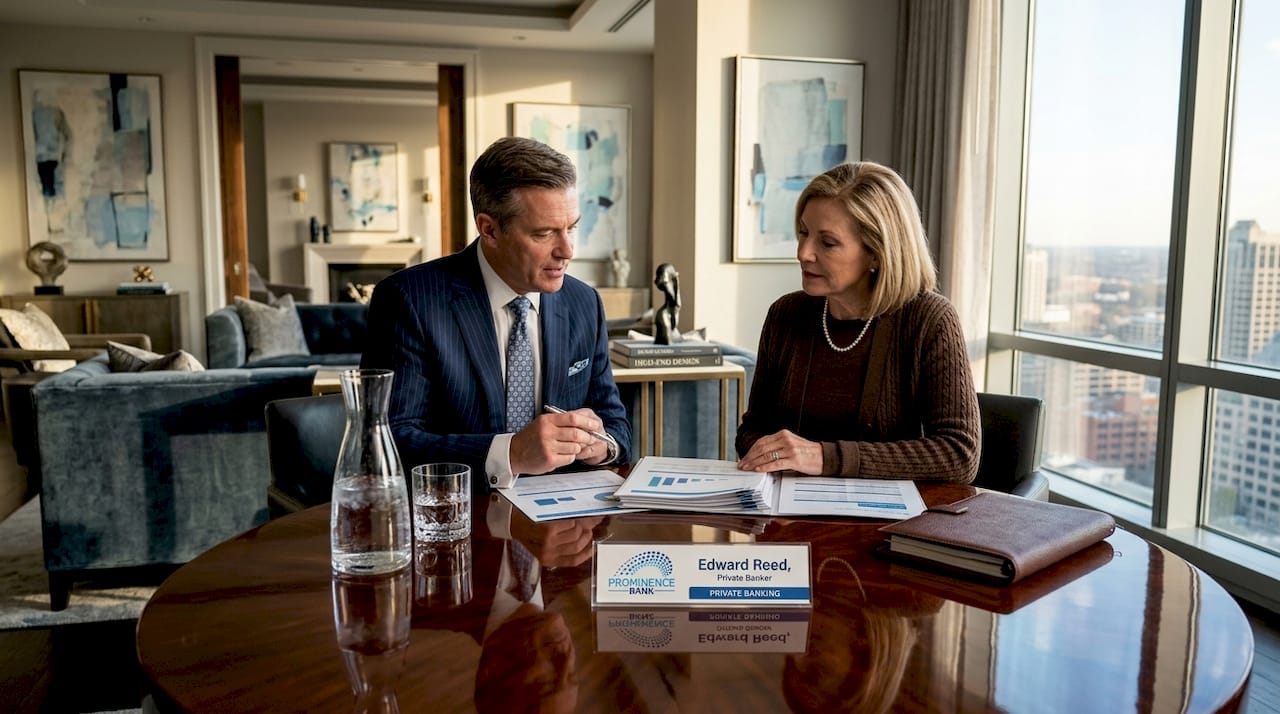 Private banker meeting client in lounge