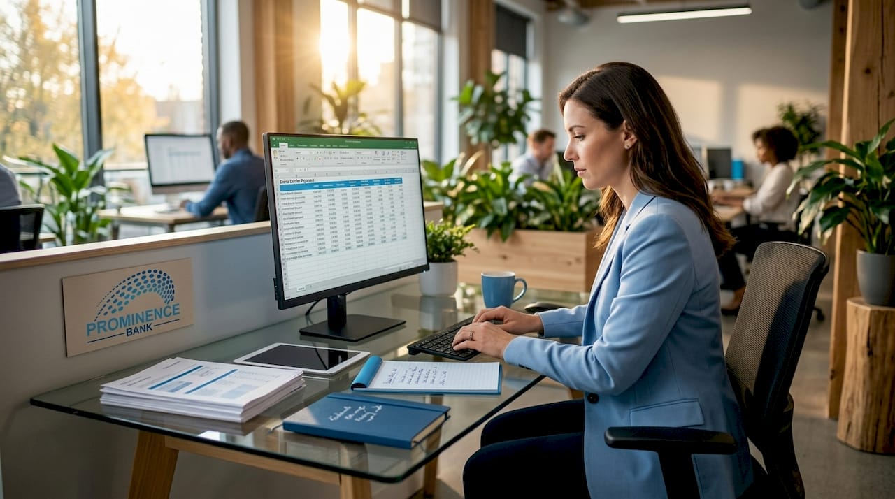 Businesswoman reviewing payment data