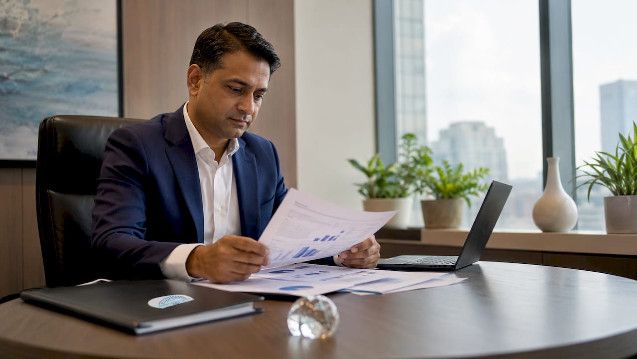 Advisor reviewing wealth documents