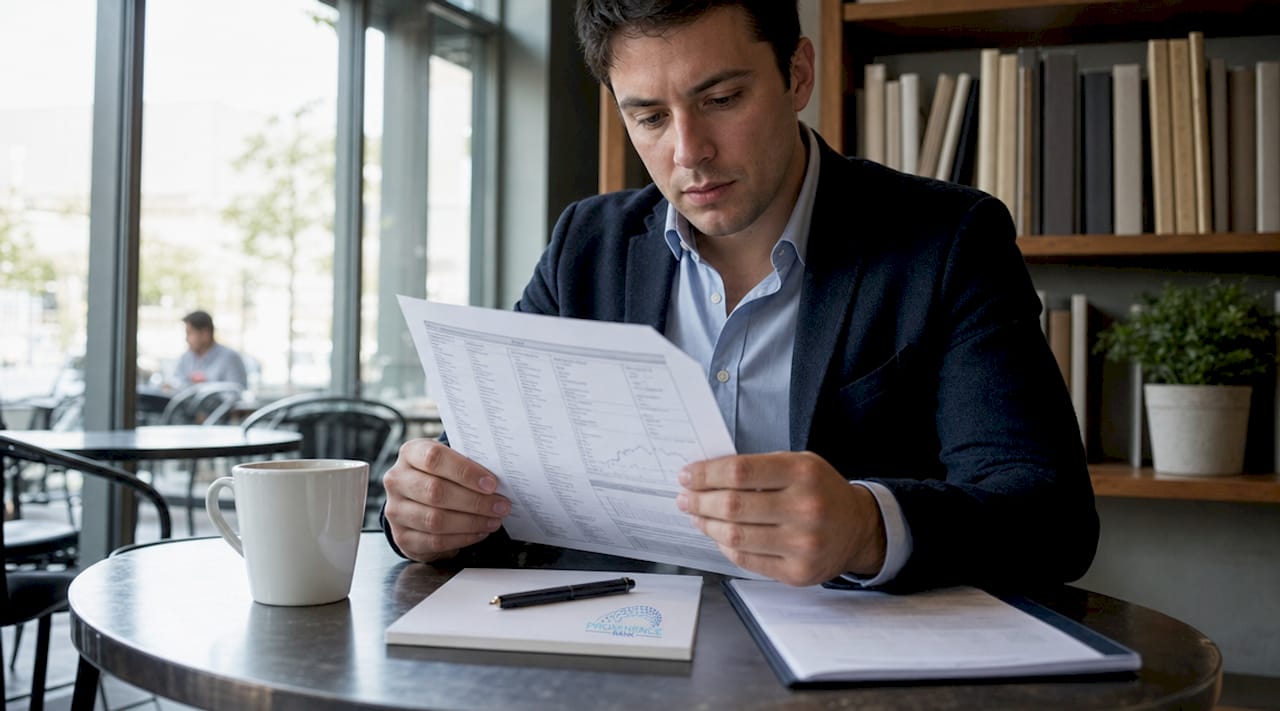 Person reviewing FX banking documents at desk