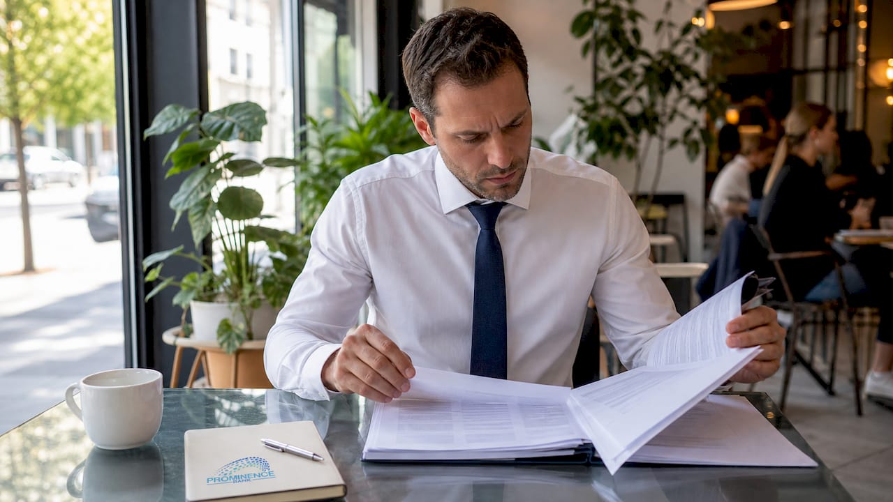 Compliance officer reviewing banking regulations