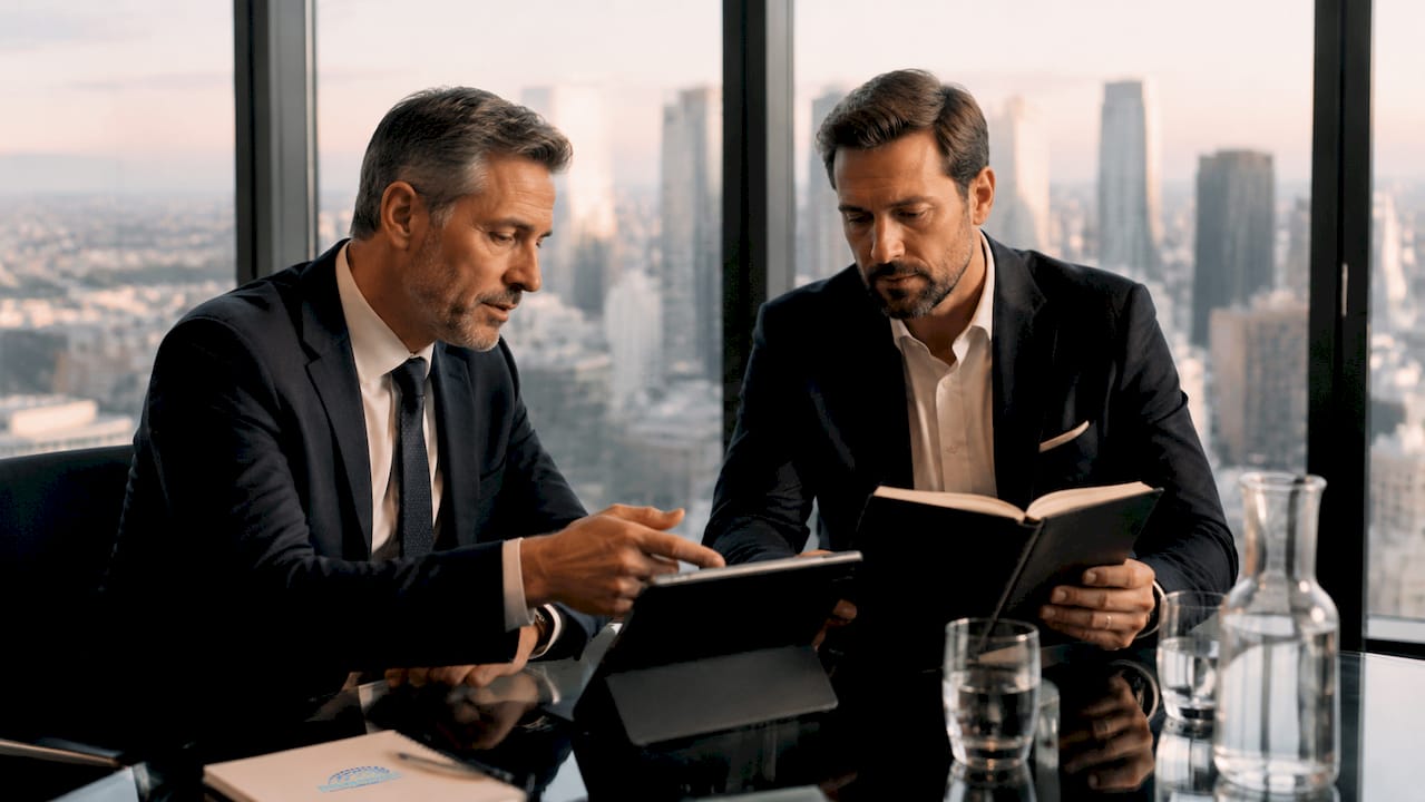 Advisor and client reviewing offshore trust documents