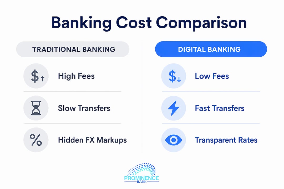 Infographic comparing traditional and digital banking costs