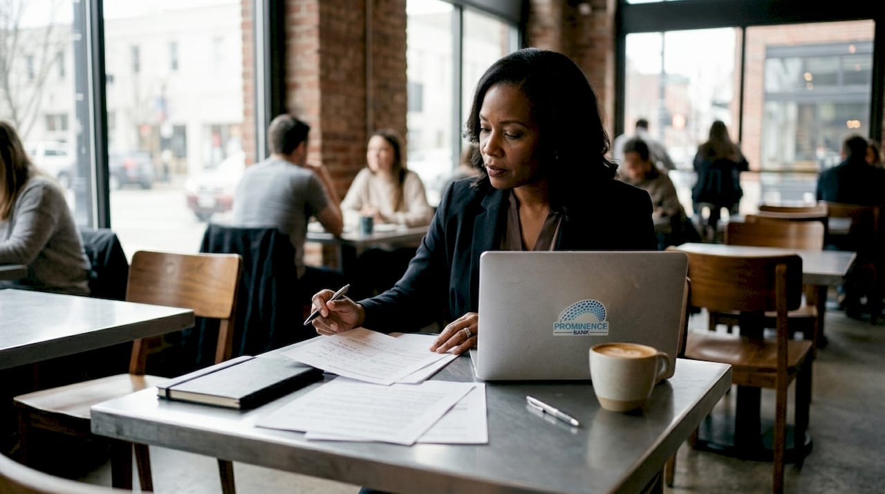 Finance professional managing banking documents
