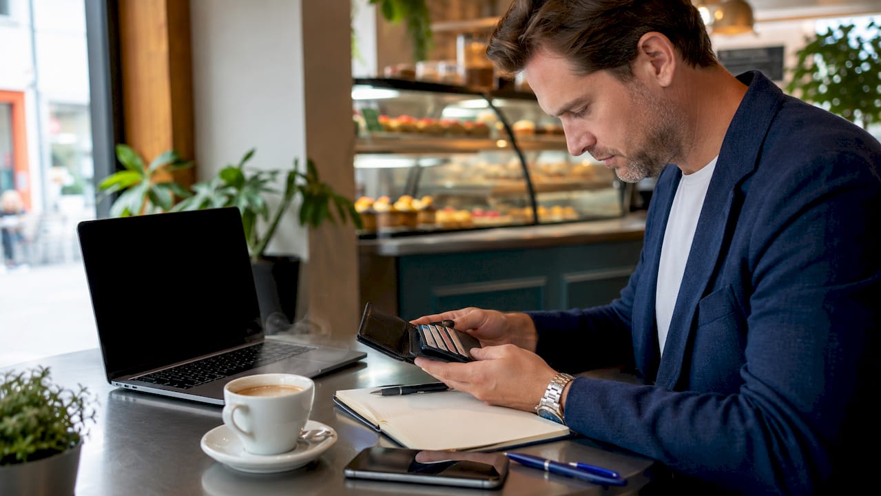 Person using fintech wallet at desk