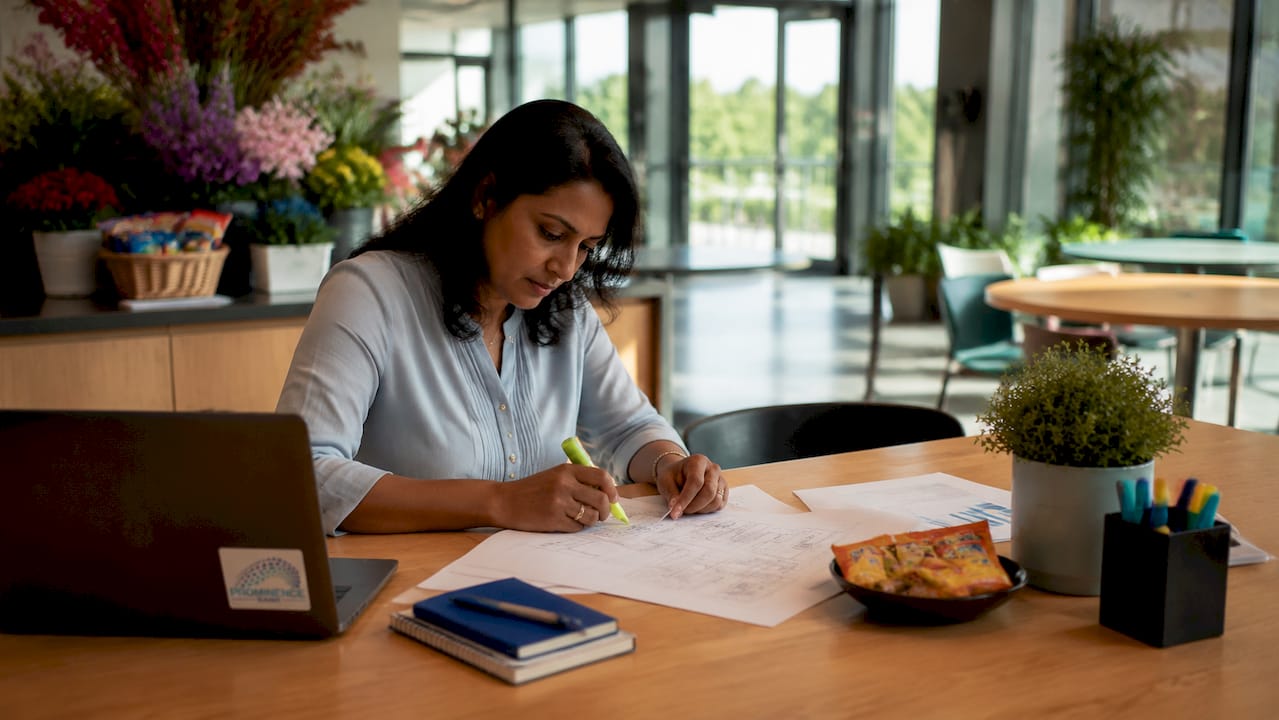 Financial professional reviewing privacy workflow diagrams