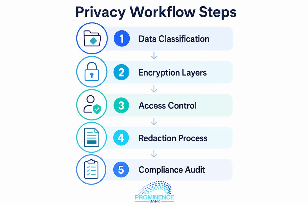 Infographic showing privacy banking workflow steps