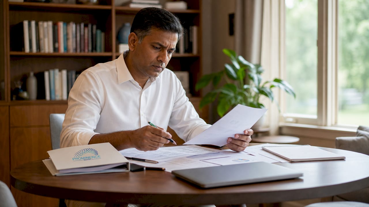 Financial advisor reviewing offshore company documents
