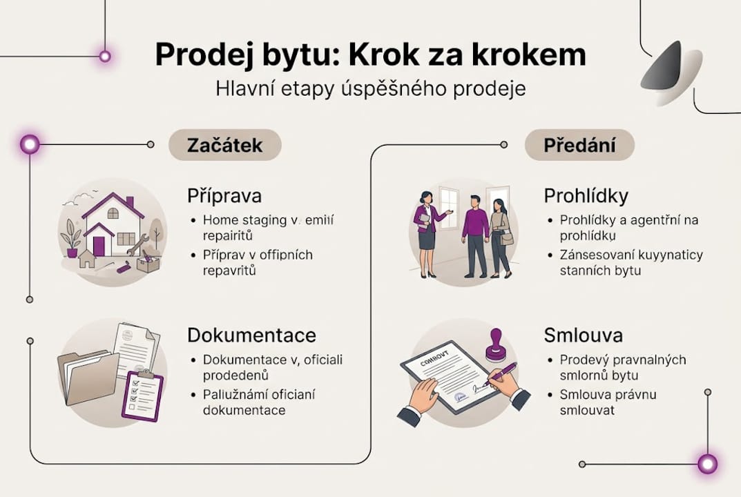 Přehledná infografika s postupem, jak úspěšně prodat byt