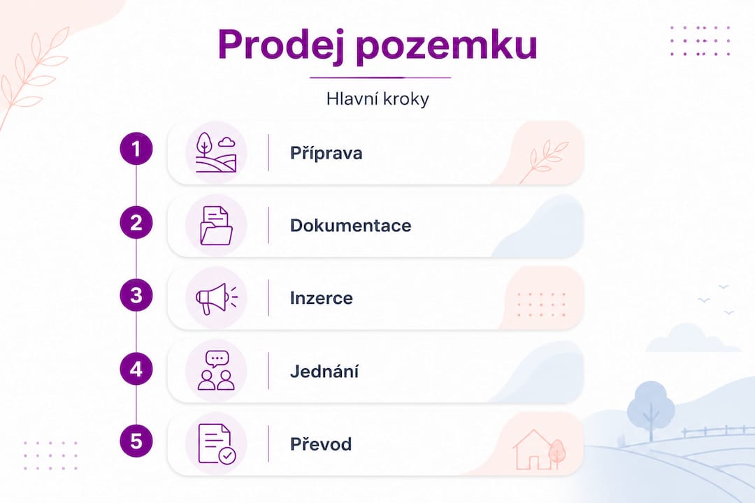Jednotlivé kroky prodeje pozemku přehledně seřazené nad sebou