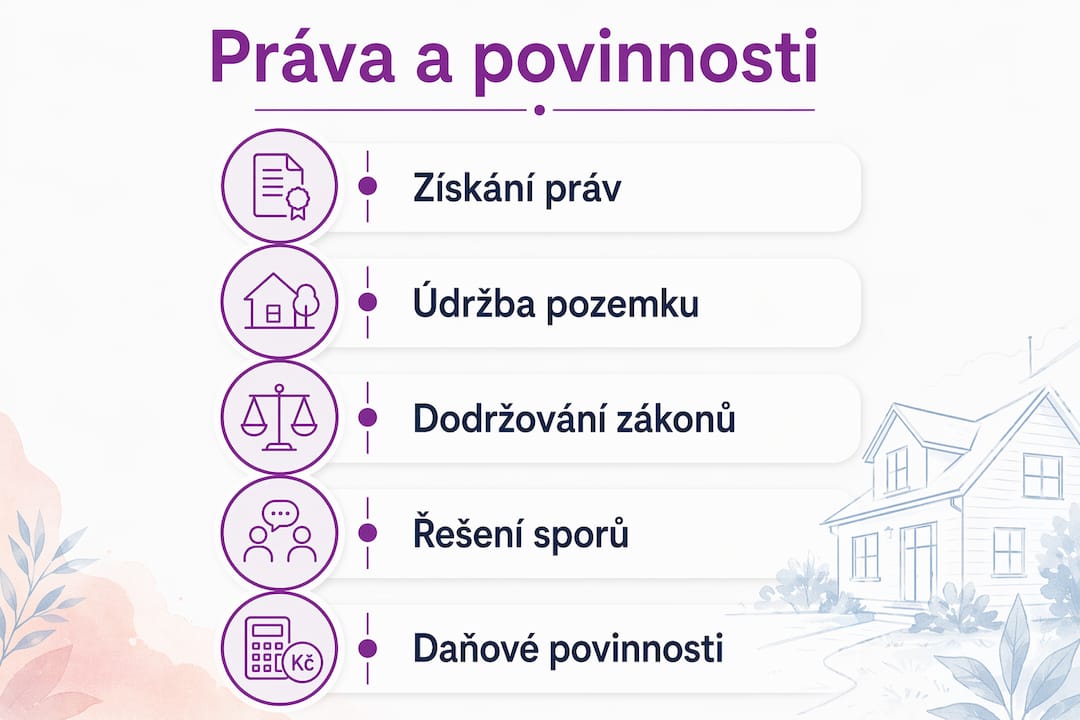 Přehledná infografika: co by měl vědět každý majitel pozemku – práva a povinnosti v kostce