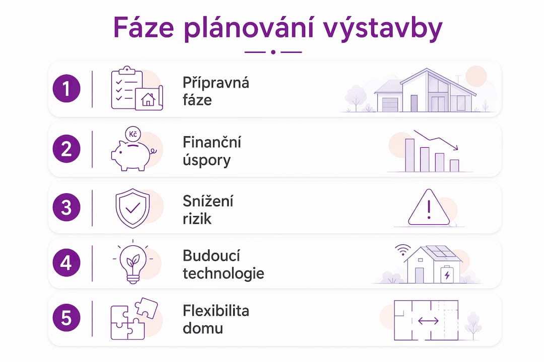 Na infografice najdete přehled hlavních kroků, které jsou důležité při plánování stavby.