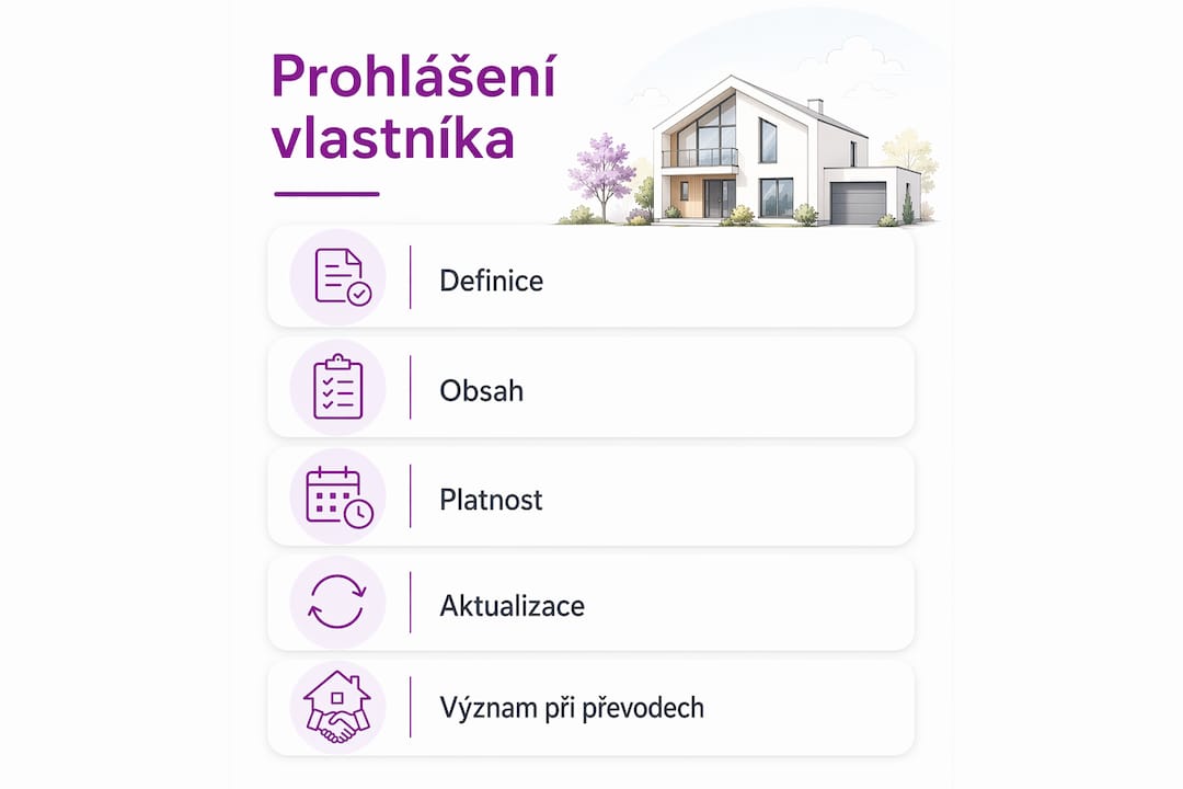 Přehledná infografika s klíčovými body, které by mělo obsahovat prohlášení vlastníka nemovitosti