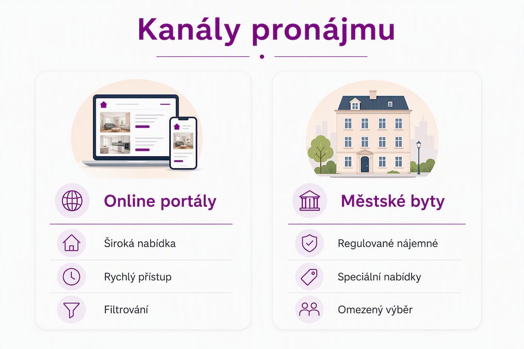 Přehledná infografika, která porovnává různé možnosti, jak si v Plzni pronajmout byt