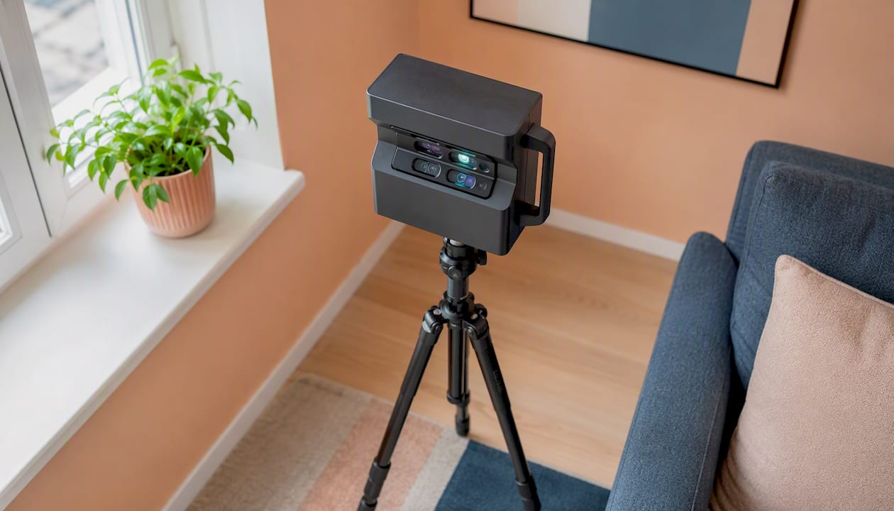V prostorné a světlé místnosti je umístěn 3D skener Matterport.