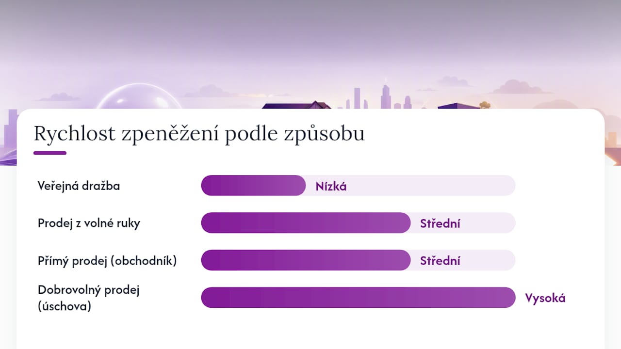 Jak lze zástavu zpeněžit: veřejná dražba, prodej z volné ruky nebo přímý prodej — overview diagram