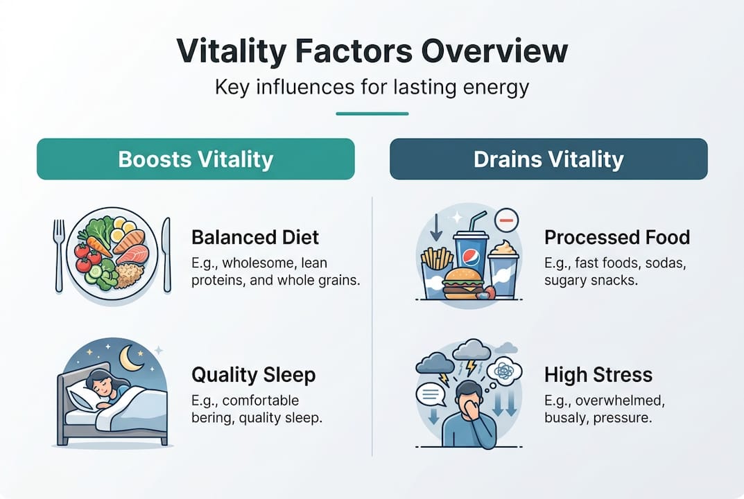 Infographic listing vitality boosting and draining factors